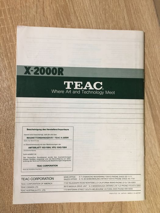 TEAC X 2000R пыльник,пульт,мануал.