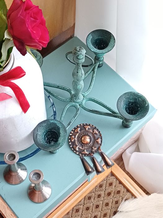 Broszka miedziana metaloplastyka cepelia prl dyndałki