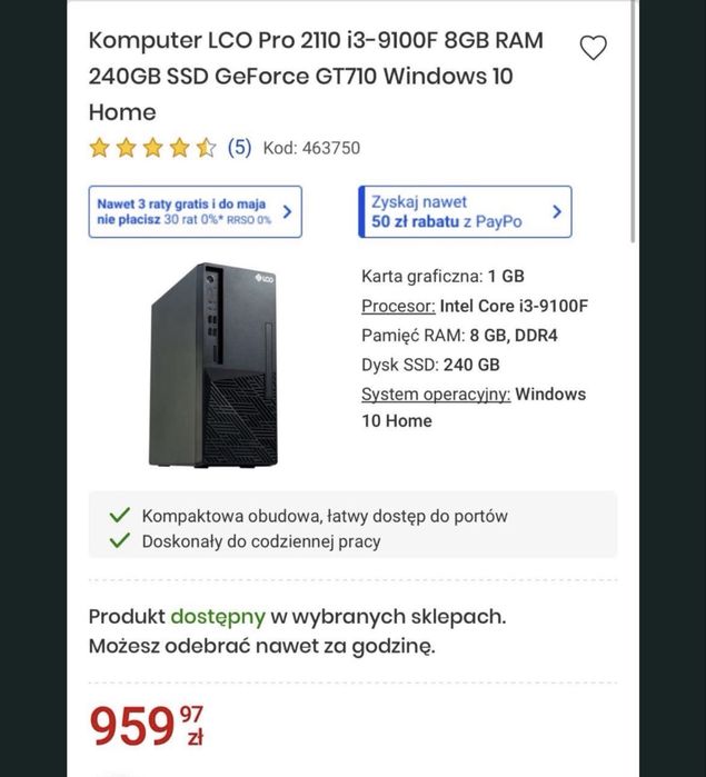 NOWy stacjonarny z procesorem intel Core i3 9. generacji