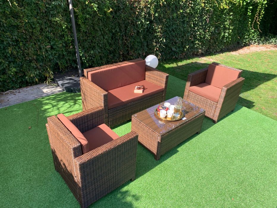 (K) Nicea zestaw technorattan szary lub  brąz  sofa fotel ława