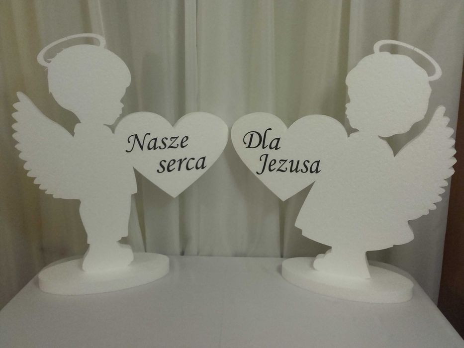 Anioły z sercami dekoracja Pierwsza Komunia