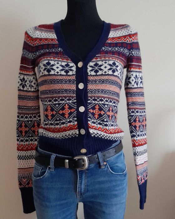 Kardigan sweter ciepły świąteczny XS/34 bawełna, wiskoza, angora