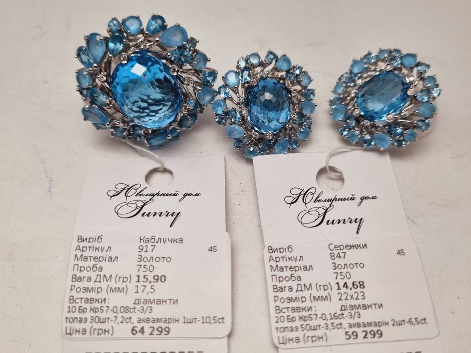 Золотой гарнитур с аквамаринами