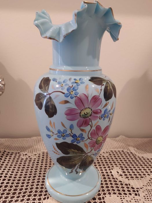 PAR de Jarras Vidro Opalino Azuis Antigas-Marinha Grande