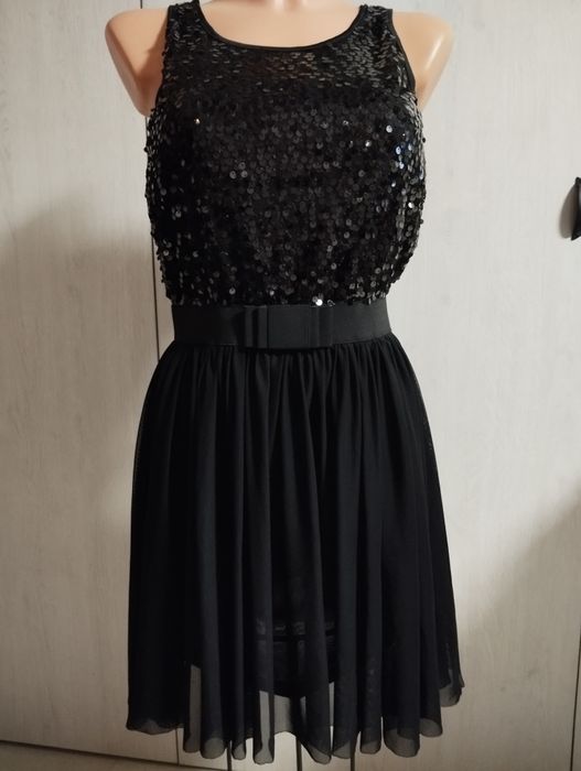 Czarna sukienka brokat sylwester studniówka okazje S/XS