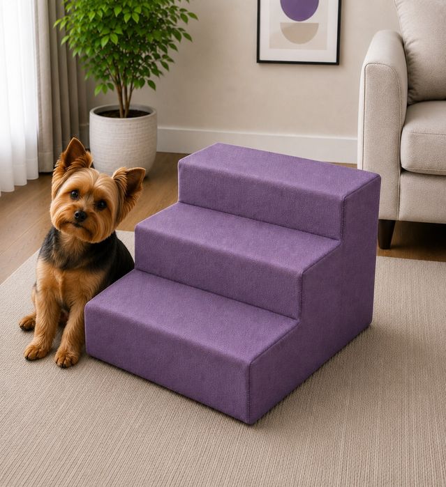 Premium Soft Dog Stairs for Small Dogs – Purple, Removable Zipper Cover, Durable LDSP Frame, 36 × 25 × 40 cm