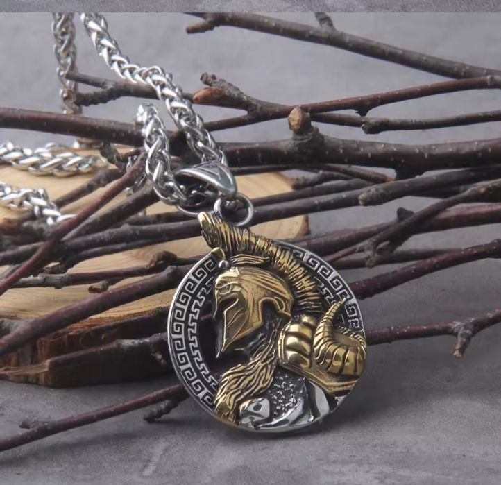 Кулон, медальо,  воїн гопліт, Спарта, сталевий на ланцюжку