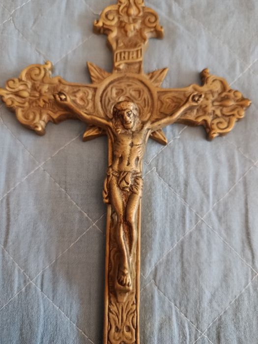 Crucifixo Vintage em Latão - Cerca 20cm Altura
