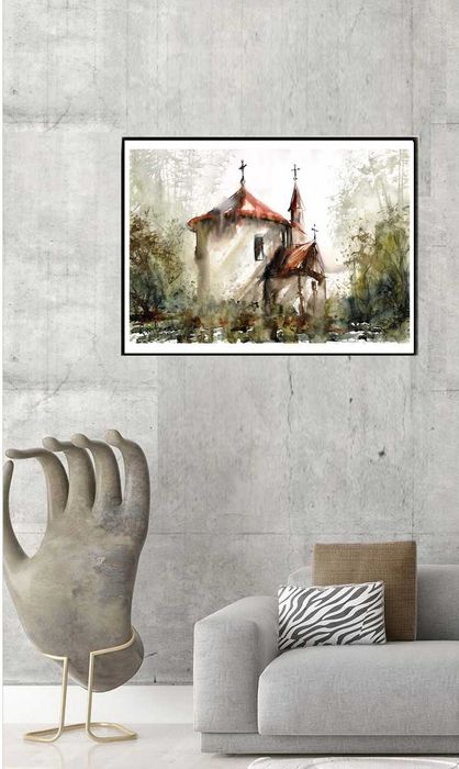 "OPUSZCZONY KOŚCIÓŁ 2 " 40x30 oryginalna akwarela