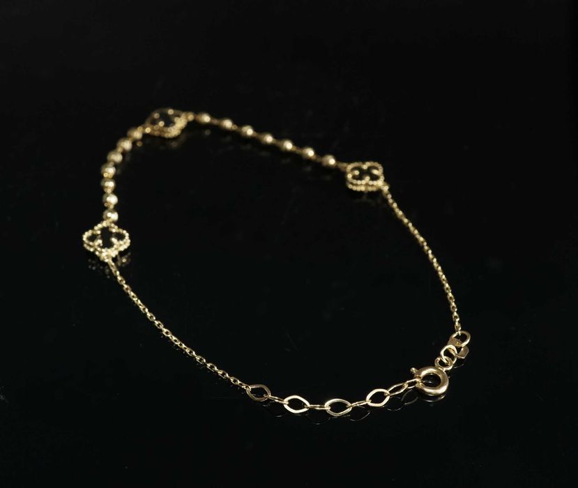 Złoto 585 - złota bransoletka z koniczynkami