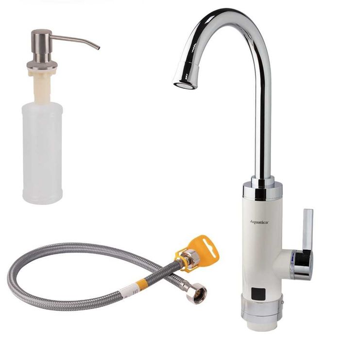 Кран-водонагреватель проточный 3.0кВт для кухни AQUATICA+дозатор/шланг