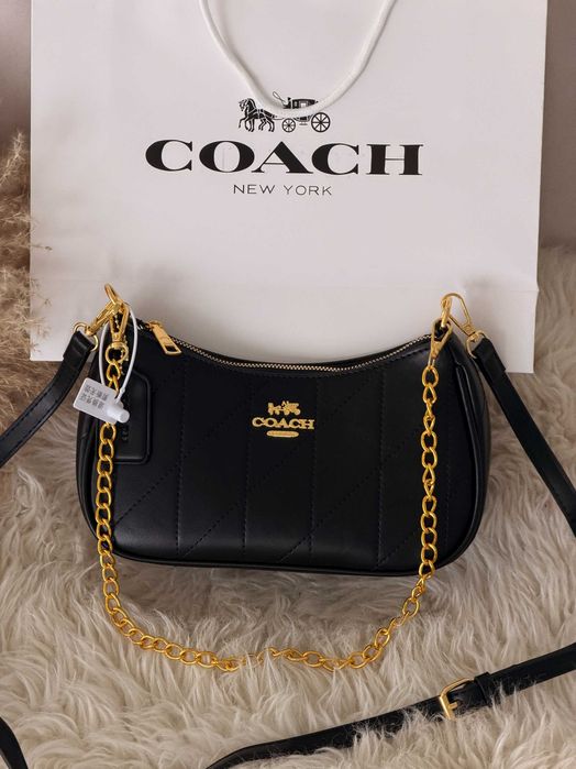Сумка Coach Teri Shoulder Bag черная белая Коач