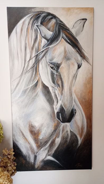 Duży obraz olejny portret konia, koń