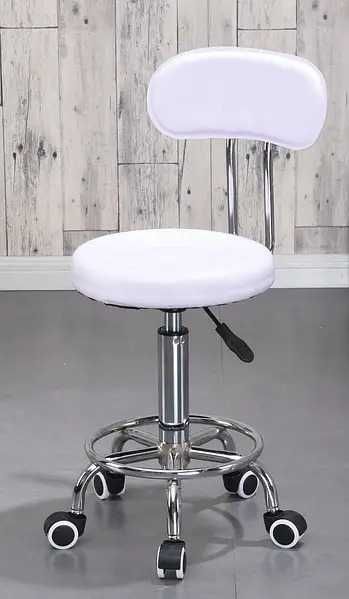 Стілець майстра манікюру, педикюру, косметолога зі спинкою (білий)