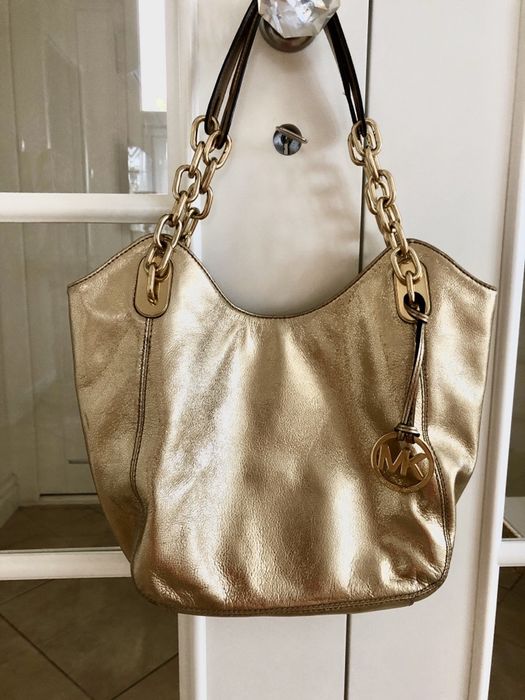 Torebka zlota mega kors Mk skórzana skóra naturalna oryginał