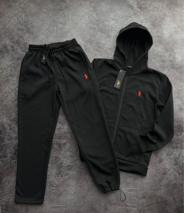 Чорний Спортивний Костюм Polo (Зіп худі + Штани) | Теплий Фліс | S–3XL
