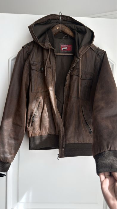 Topman Vintage Distressed Faux Leather Jacket – Brown