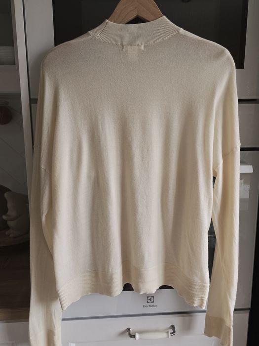 Sweter merino wełniany H&M r.M kremowy półgolf