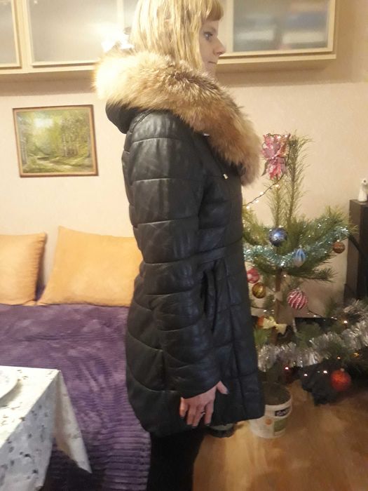 Фирменная кожаная куртка / Кожаное пальто дублёнка ARES