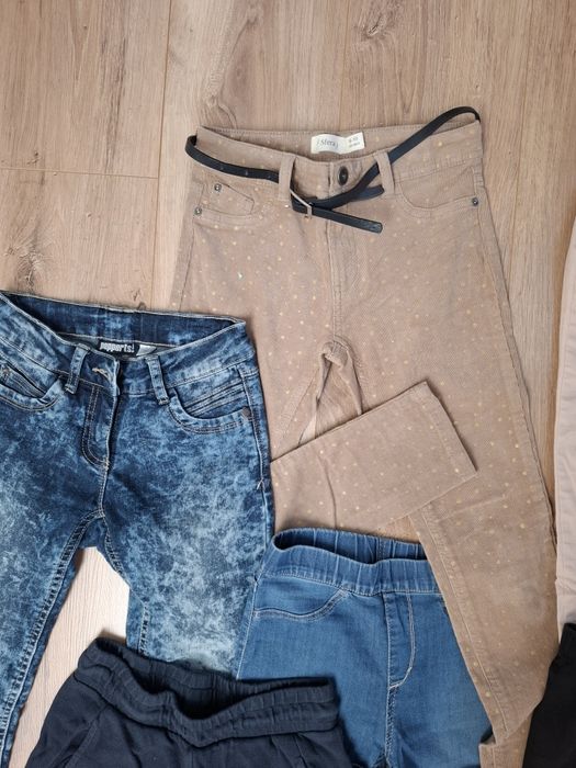 Zestaw 6x spodnie dla dziewczynki r. 134/140 – jeansy, legginsy, materiałowe