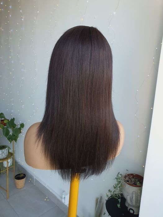 Peruka z włosów naturalnych ciemny brąz Agnieszka