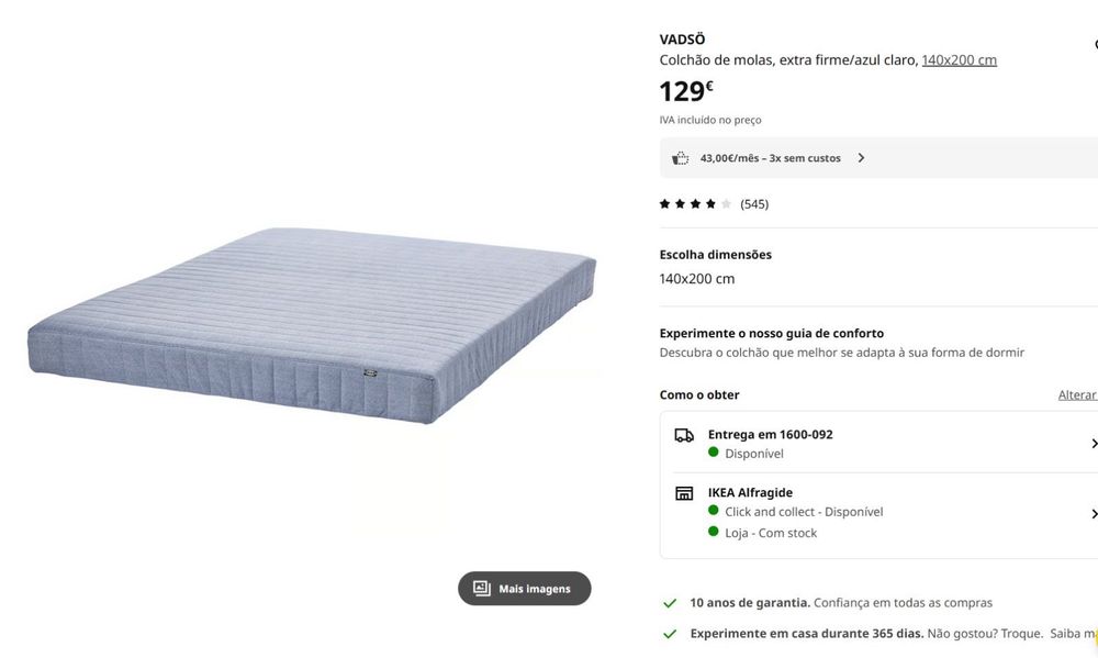 Cama Casal Metálico + Colchão Ikea