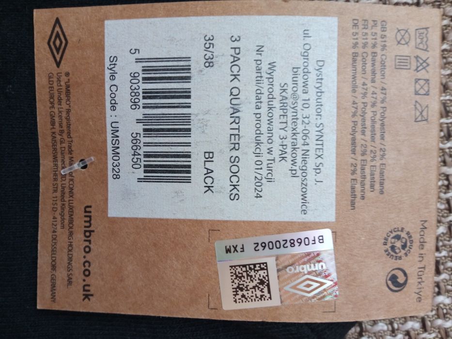 Skarpetki UMBRO w kolorze czarnym