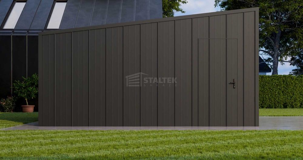 Garaż blaszany 3,5x5m brama drzwi blacha na rąbek spad w tył ST200