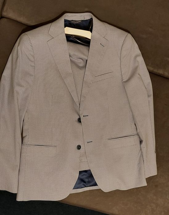 Garnitur ślubny Pawo narcisio w pepitkę błękitny jak nowy