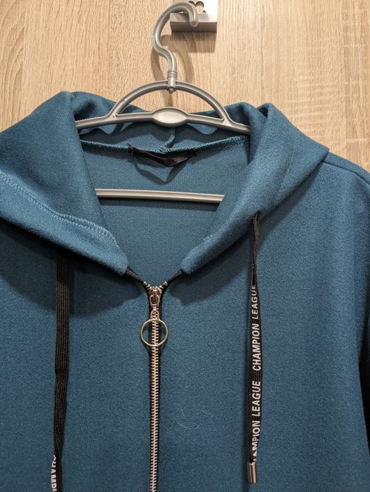 Płaszcz alpaka z kapturem bluza morski czarny włoski oversize suwak