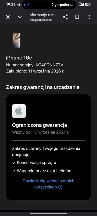 iPhone 16e 256 GB – NOWY – 100% baterii – 1 cykl ładowania