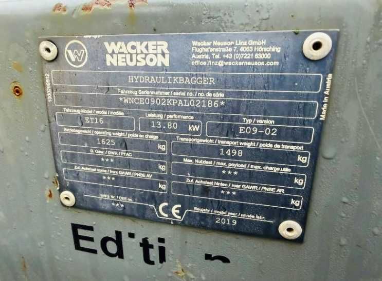 Міні Екскаватор WACKER NEUSON ET16 *2019 РІК* 364 мотогодини