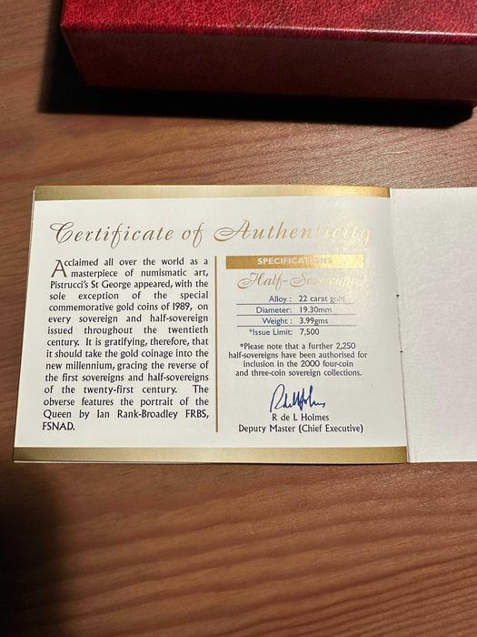 Moeda ouro Proof Half Sovereign 2000 UK