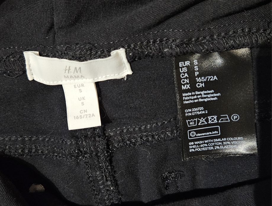 Spodnie ciążowe S H&M bawełniane czarne elastyczne z pasem damskie dlu