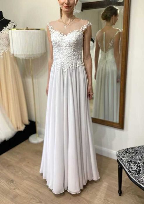 Nowa biała suknia ślubna muślin szyfon 38 wyprzedaż salonu