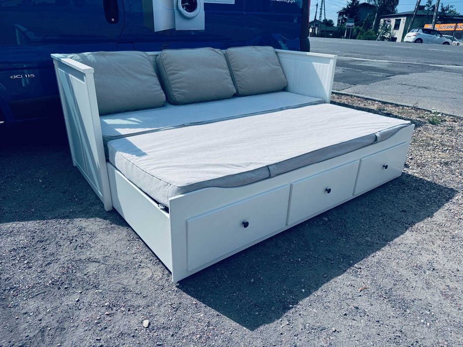 IKEA HEMNES Leżanka Łóżko z 3 szufladami, 2 materace , 3 poduszki białe Transport