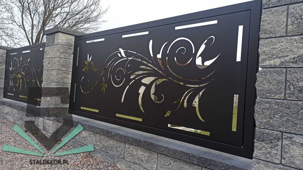 Brama przesuwna 4x1,5m wycinana laserowo, CNC,  panelowa.