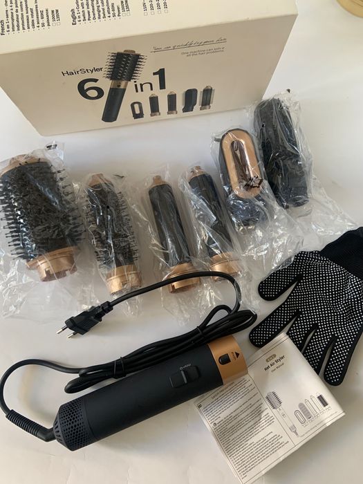 фен-стайлер для укладки волос с 6 разными насадками Hot Air Styler 1000W догляд перукар волосся