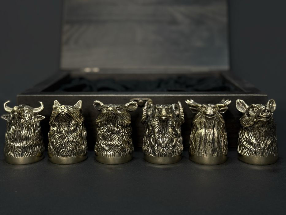 Бронзовые рюмки, чарки перевертыши, подарочный набор рюмок