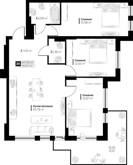 Продаж 3 кім. квартири (87 м2) ЖК PERFECT LIFE м. Винники
