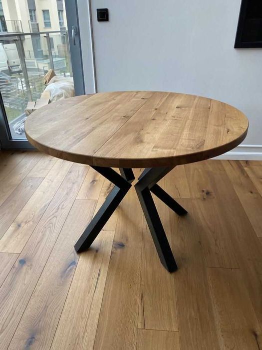 Stół drewniany - lity dąb- stol rozkladany- nogi pająk- metal- loft