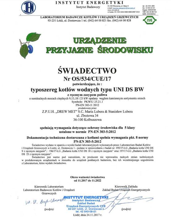 Kocioł DREW-MET UNI DS BW 9 kW - 5 klasa - ED - zasypowy / tradycyjny