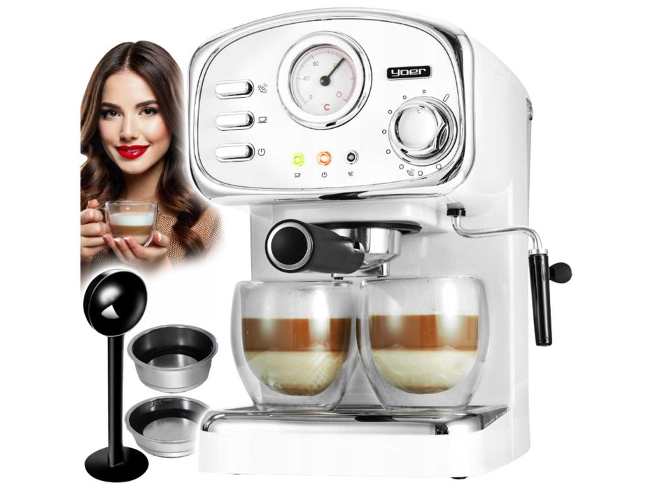 EKSPRES Do Kawy Ciśnieniowy Kolbowy Yoer 1100W + Spieniacz - WYPRZEDAŻ