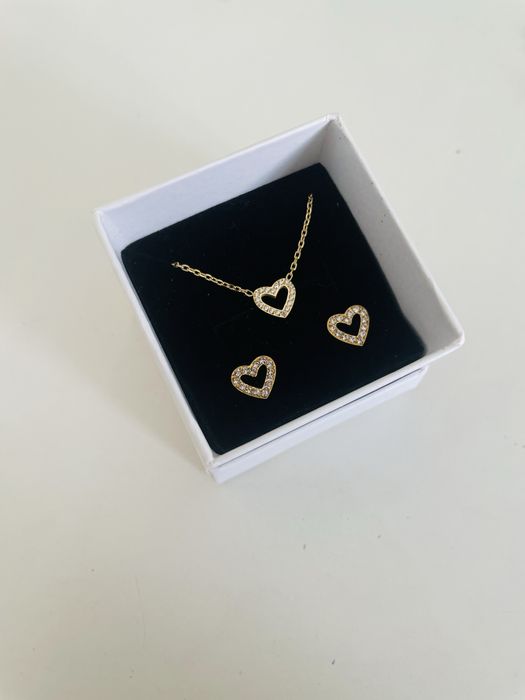 Conjunto colar e brincos corações aço inoxidavel