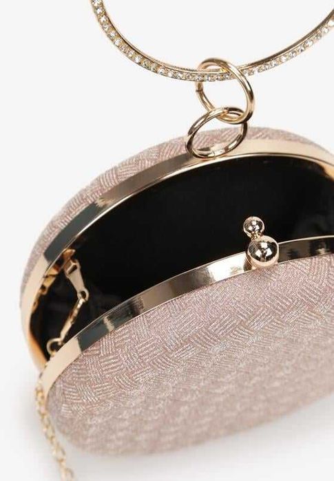 Torebka wieczorowa, nowa, okrągła, mała, kolor szampański