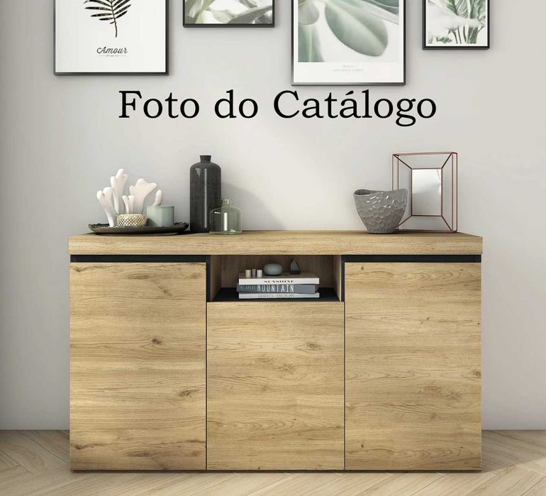 Aparador Madeira Novo Carvalho e Preto Moderno, Nórdico