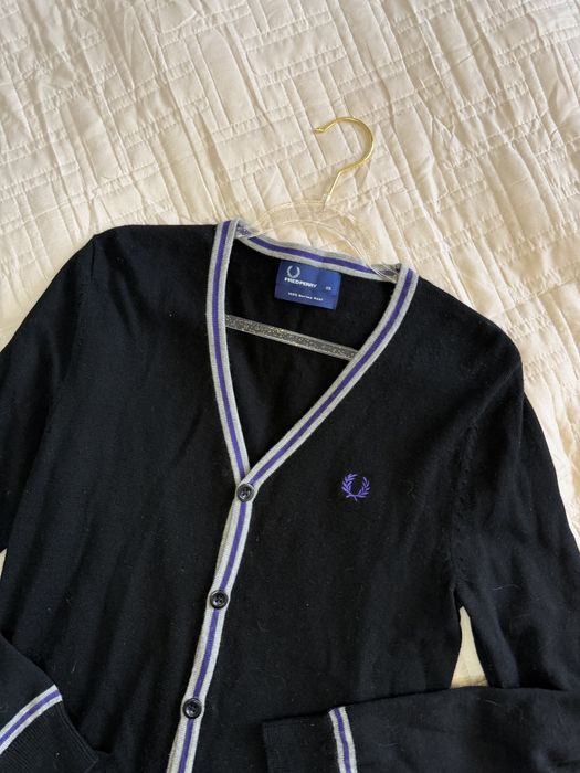 Fred Perry czarny kardigan XS merino wool wełna