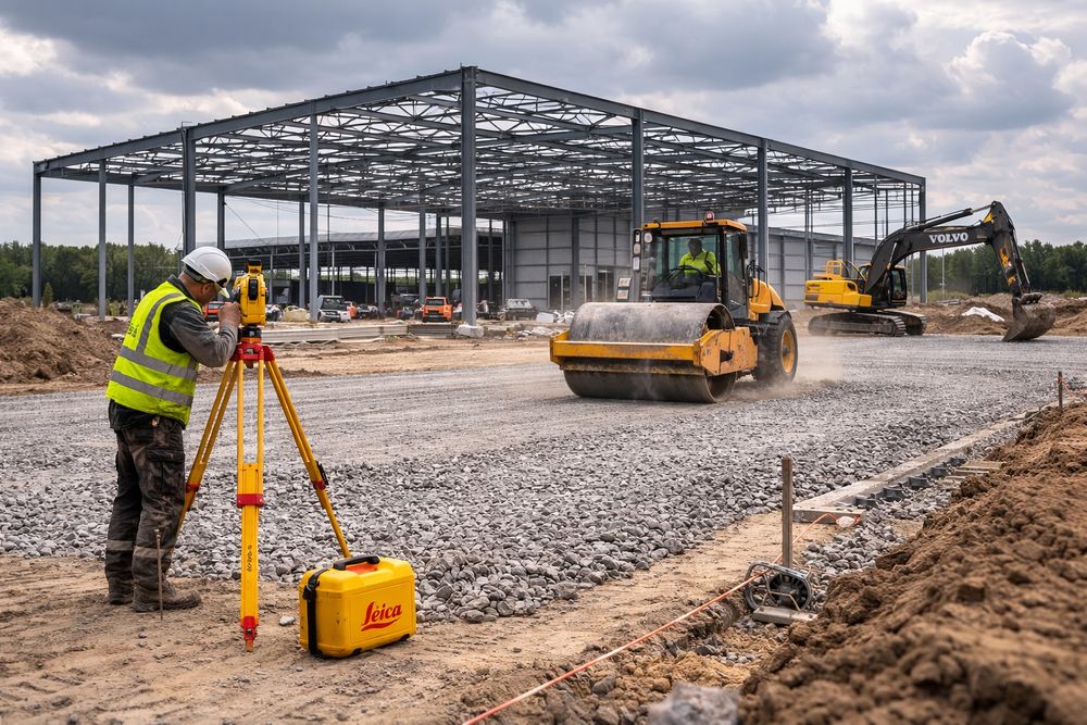 Prace ziemne  utwardzanie terenu pod hale, magazyny oraz płyty, drogi