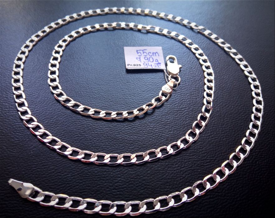 925 Posrebrzany jak Srebro Srebrny Łańcuszek Naszyjnik Pancerka 55cm