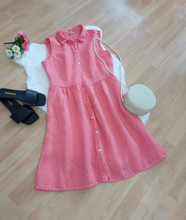 Różowa sukienka rozmiar M bez rękawków lniana